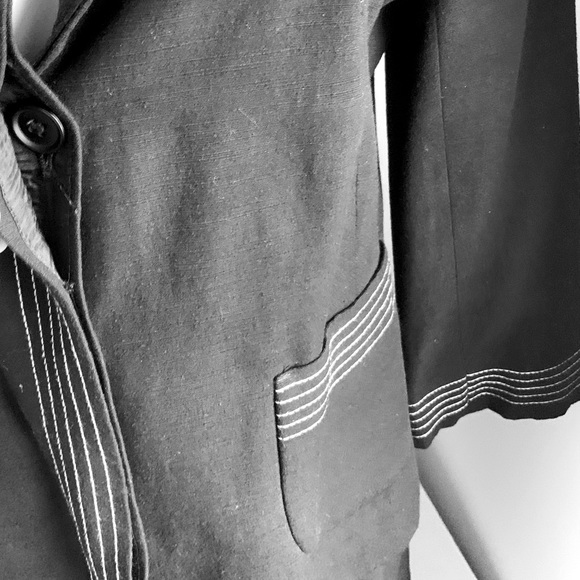 Zara black rayon blend short blazer jacket 3/4 sleeves collar two pockets US 10 - Picture 7 of 15